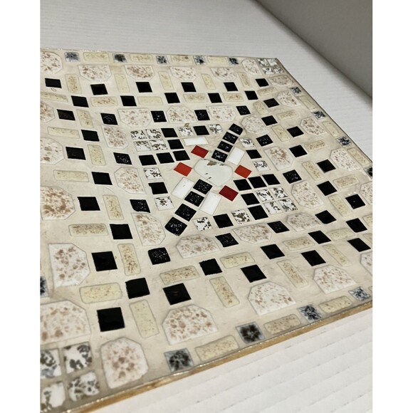 Large Vintage Mosaic  Tile  platter, White Red Black Gold square tiles MCM - Picture 3 of 16